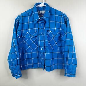 Dixxon Brentwood Flannel Shirt Womens M Blue Plaid Cropped Button Down Top